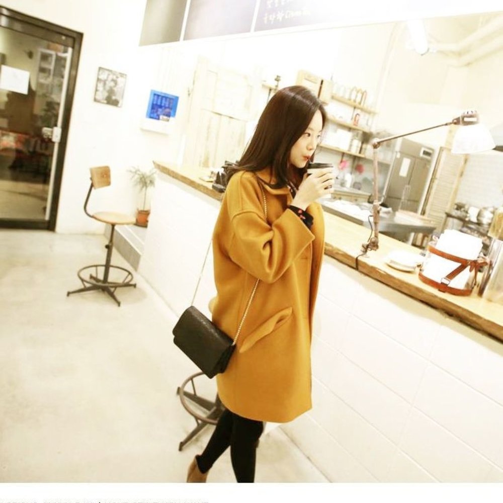 Long Button Front Wool Coat Jacket Size Small Curcumin Color